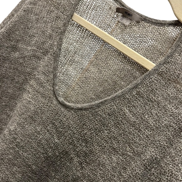 Helmut Lang gray khaki 100% ALPACA v-neck asymmetrical hem sweater L - Picture 6 of 7